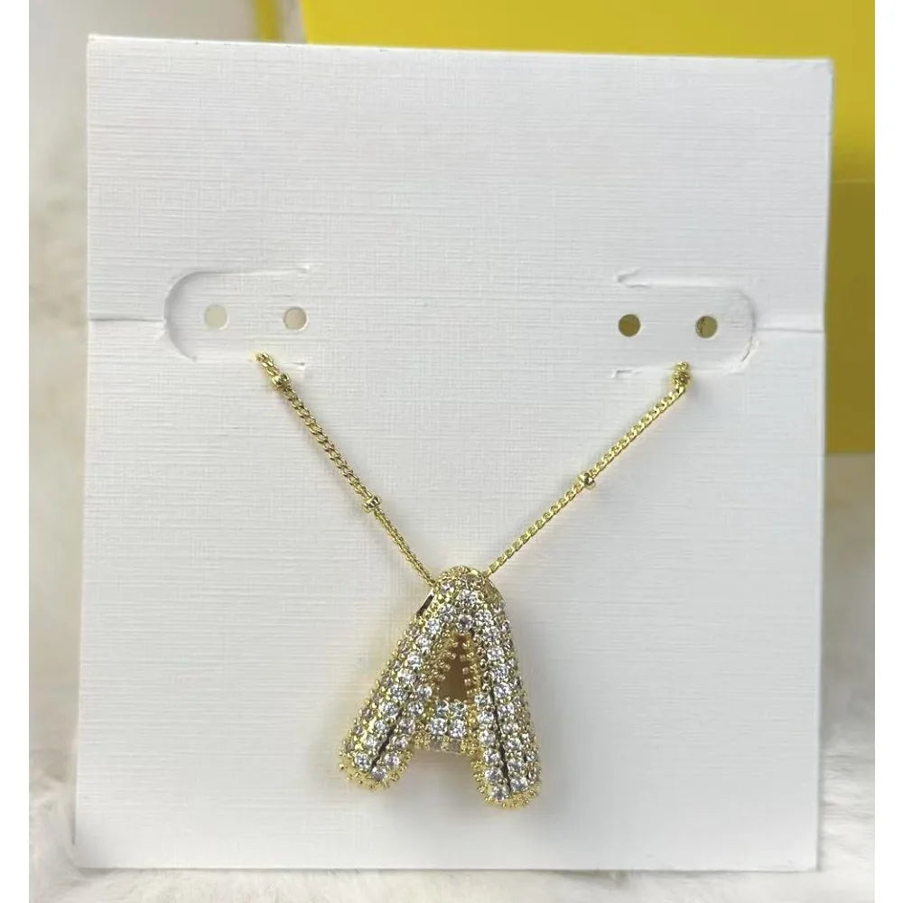 Gold Initial Letter Necklace – 26 Zircon Alphabet Pendants