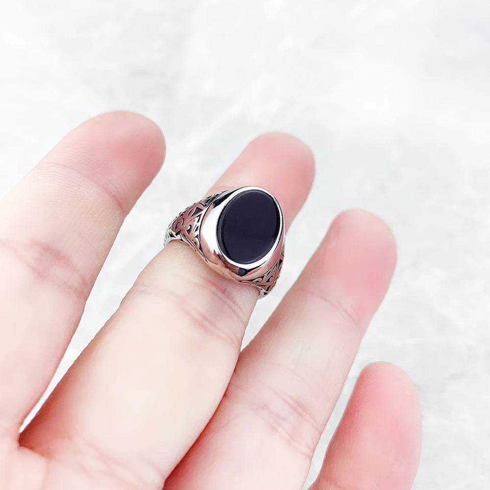 Vintage Black Oval Signet Ring