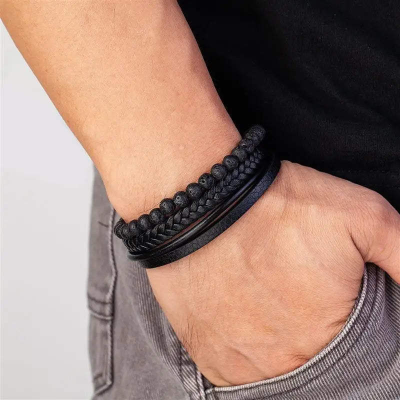 Volcanic Stone Leather Bracelet