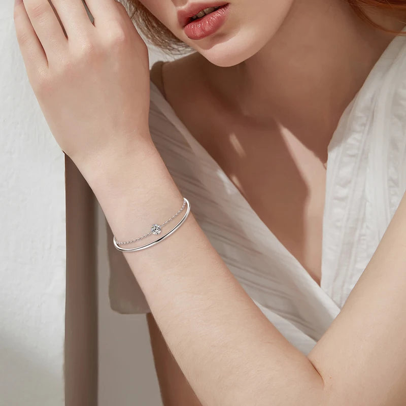 Sparkle & Shine Double Chain 1.0CT Round Moissanite Bracelet