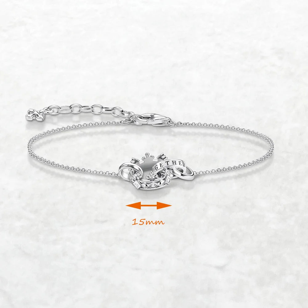 925 Sterling Silver Crown Link Bracelet | Romantic Anniversary Gift for Women