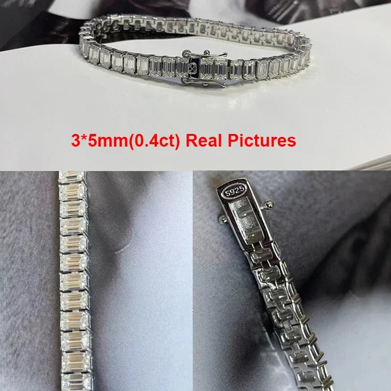 Emerald Cut Full Moissanite Tennis Bracelets