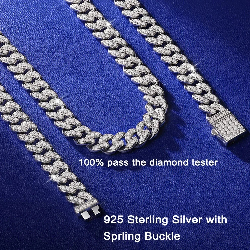 Iced Out Cuban Chain Necklace - D Color VVS1 Stones in 925 Sterling Silver