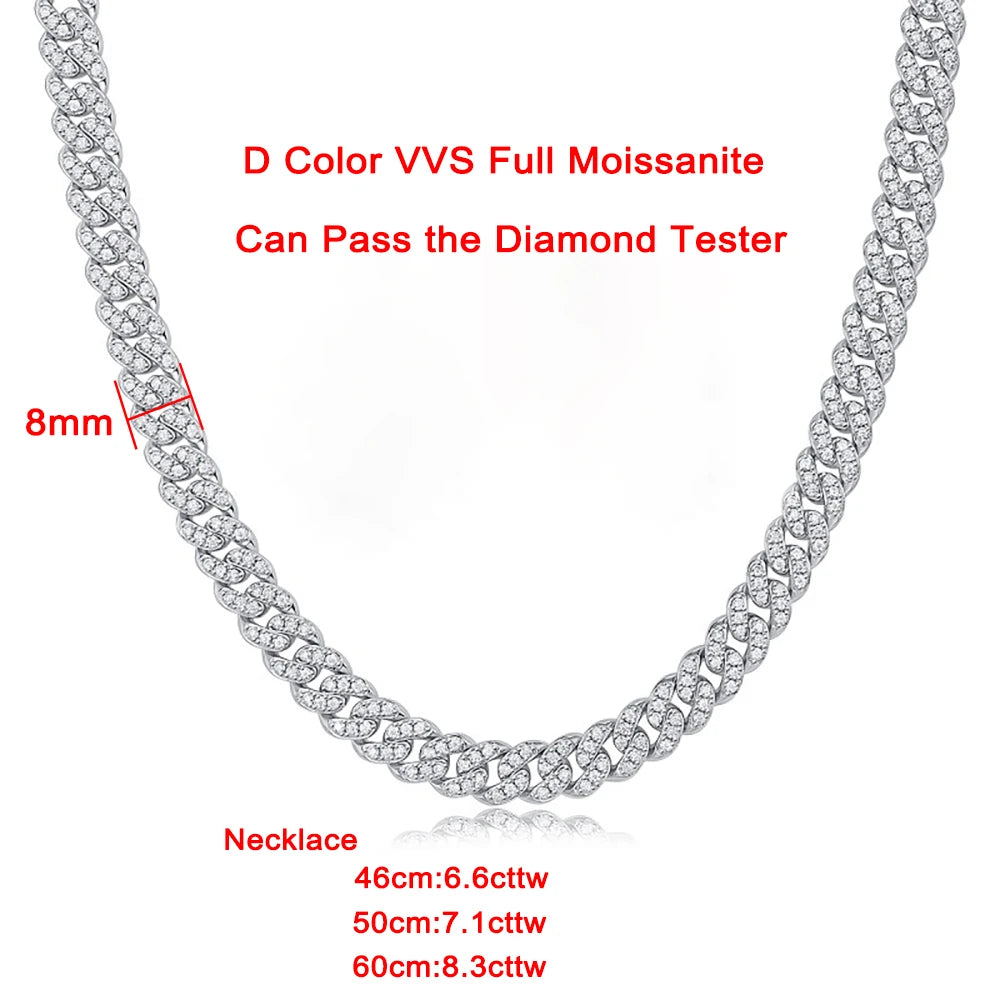 Iced Out Cuban Chain Necklace - D Color VVS1 Stones in 925 Sterling Silver
