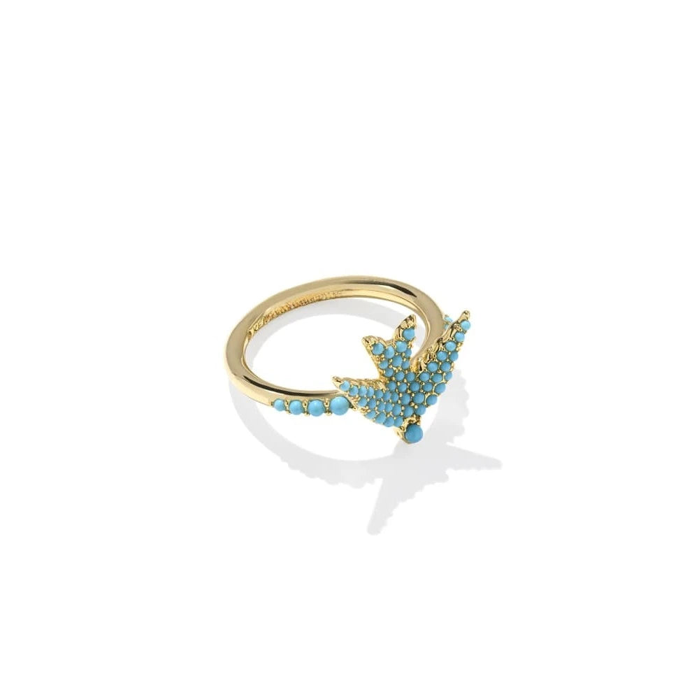 Kendra Scott Blue Melody Bird Cocktail Ring – 14K Gold-Plated Statement Ring