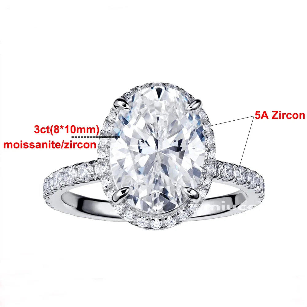 3CT & 5CT Oval Halo D Color VVS1 Engagement Ring for Women