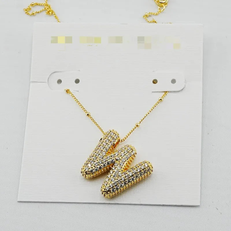 Gold Initial Letter Necklace – 26 Zircon Alphabet Pendants
