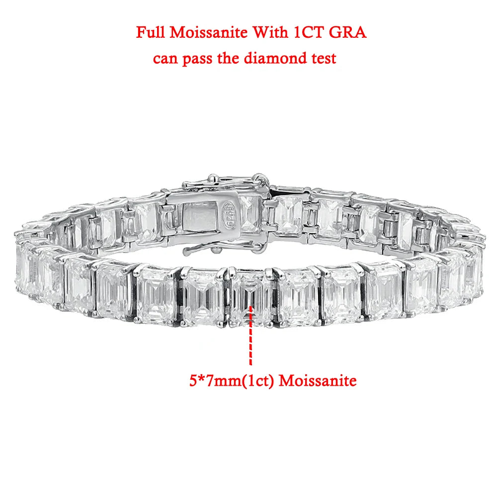 Emerald Cut Full Moissanite Tennis Bracelets