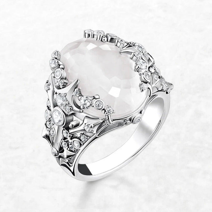 Oval Crystal Silver Cocktail Ring