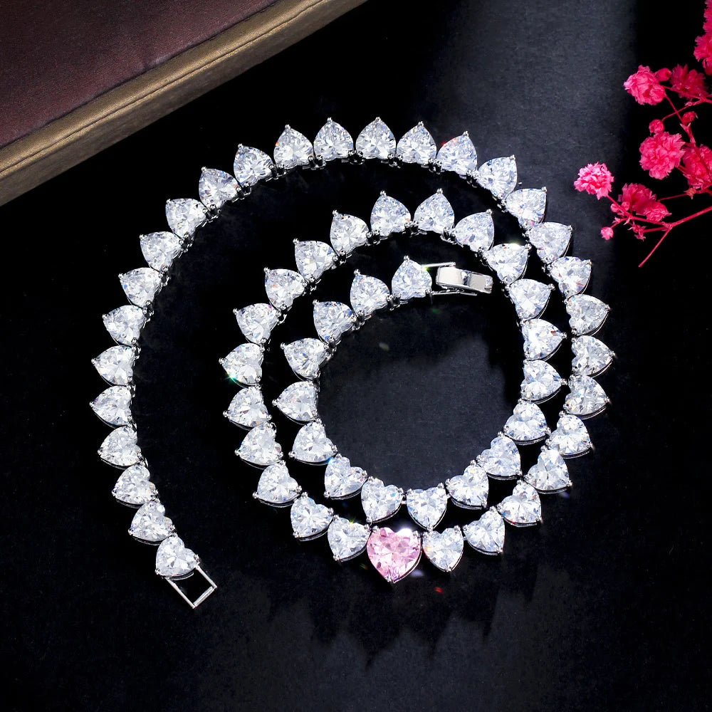 Brilliant Pink Heart CZ Necklace