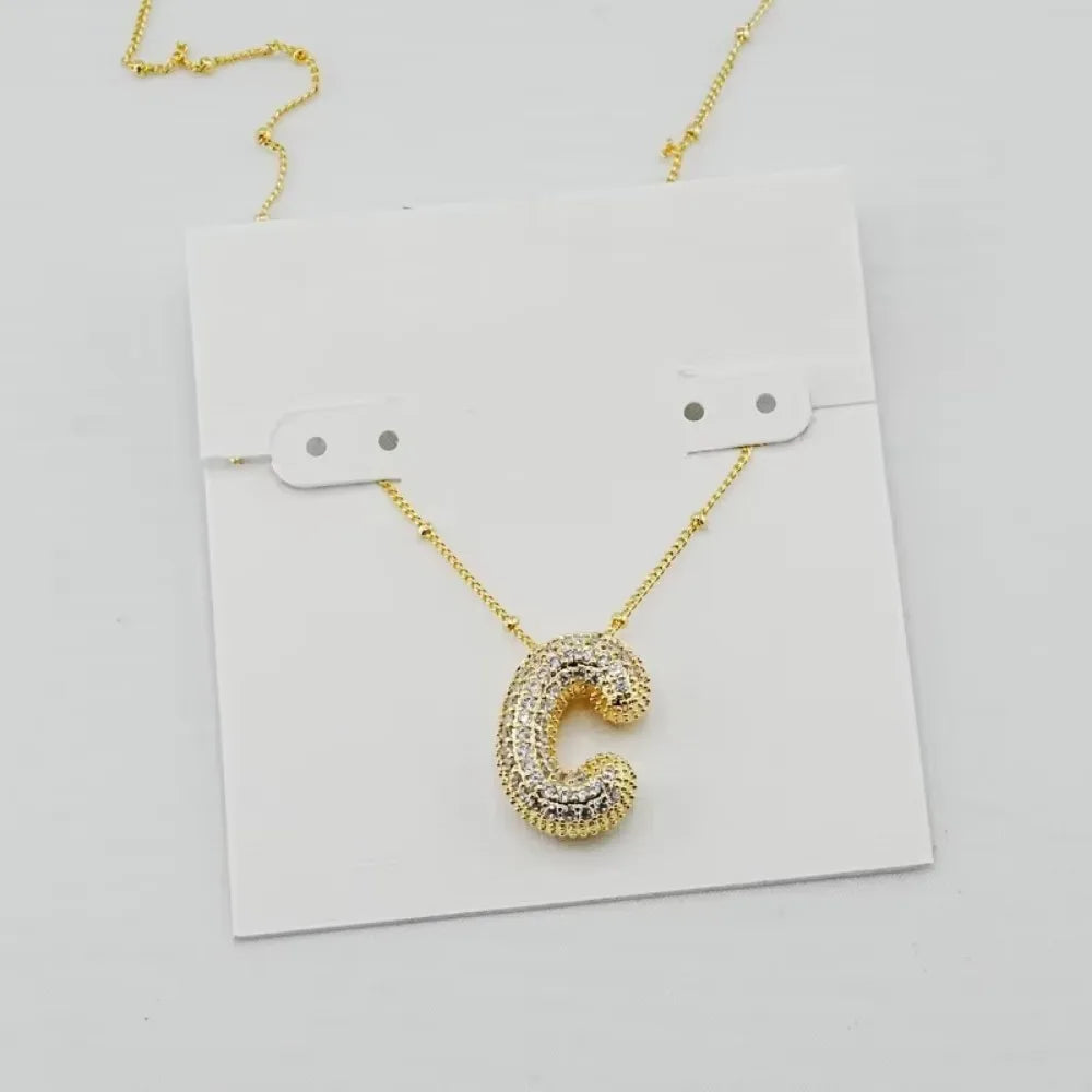 Gold Initial Letter Necklace – 26 Zircon Alphabet Pendants