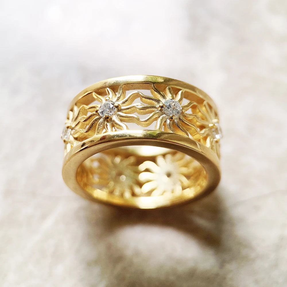 Golden Sun Sterling Silver Band Ring