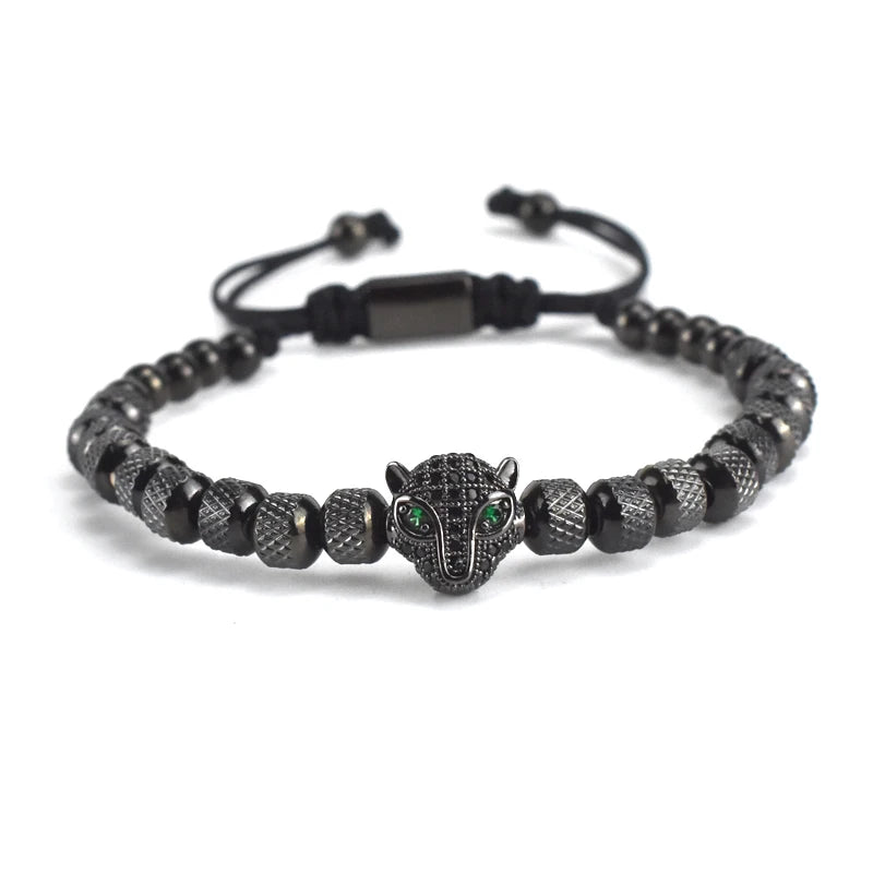Luxury Leopard Head Bracelet set for Men – 18K Gold Electroplated, Adjustable.