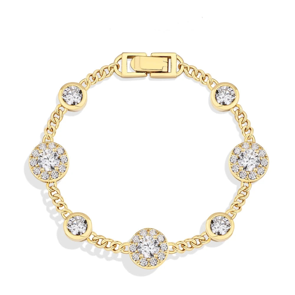 "Luxury Round Halo D Color VVS1 Diamond Bracelet for Women - S925 Sterling Silver Yellow Gold Plated.
