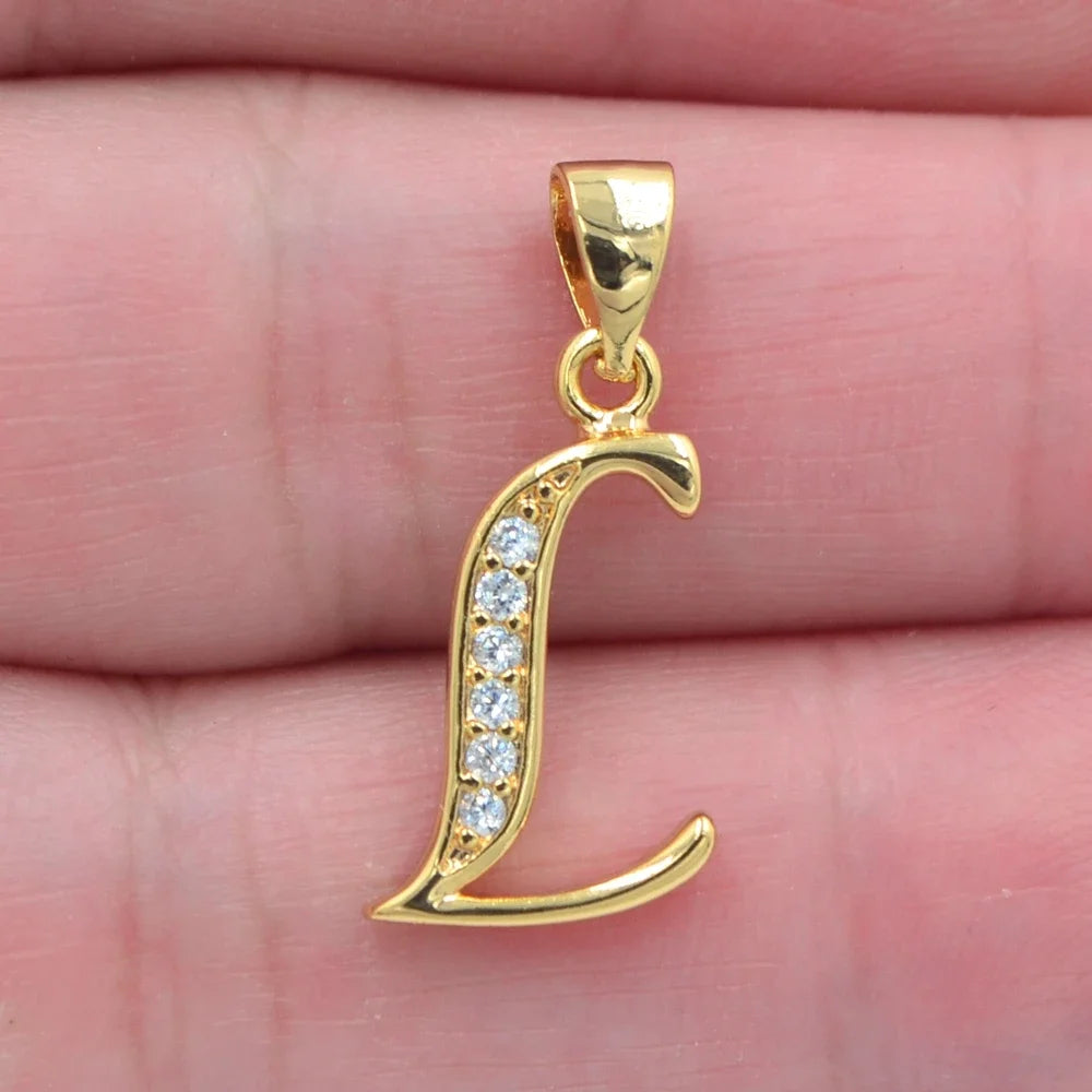 Gold CZ Alphabet Letter Pendant Necklace