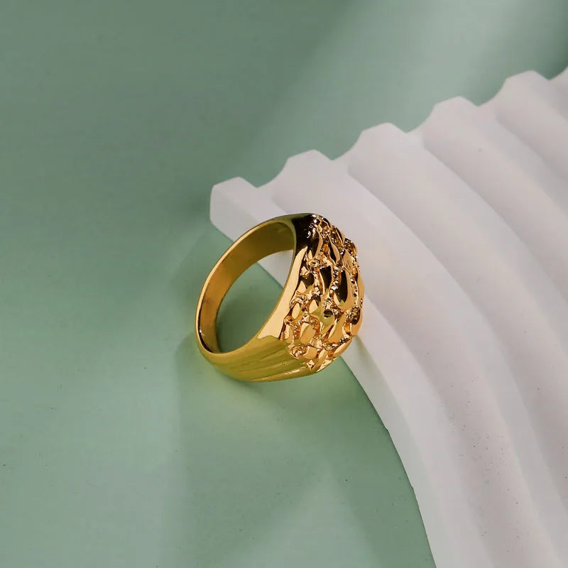 Men’s Nugget Ring – 18K Gold-Plated Stainless Steel Hip-Hop