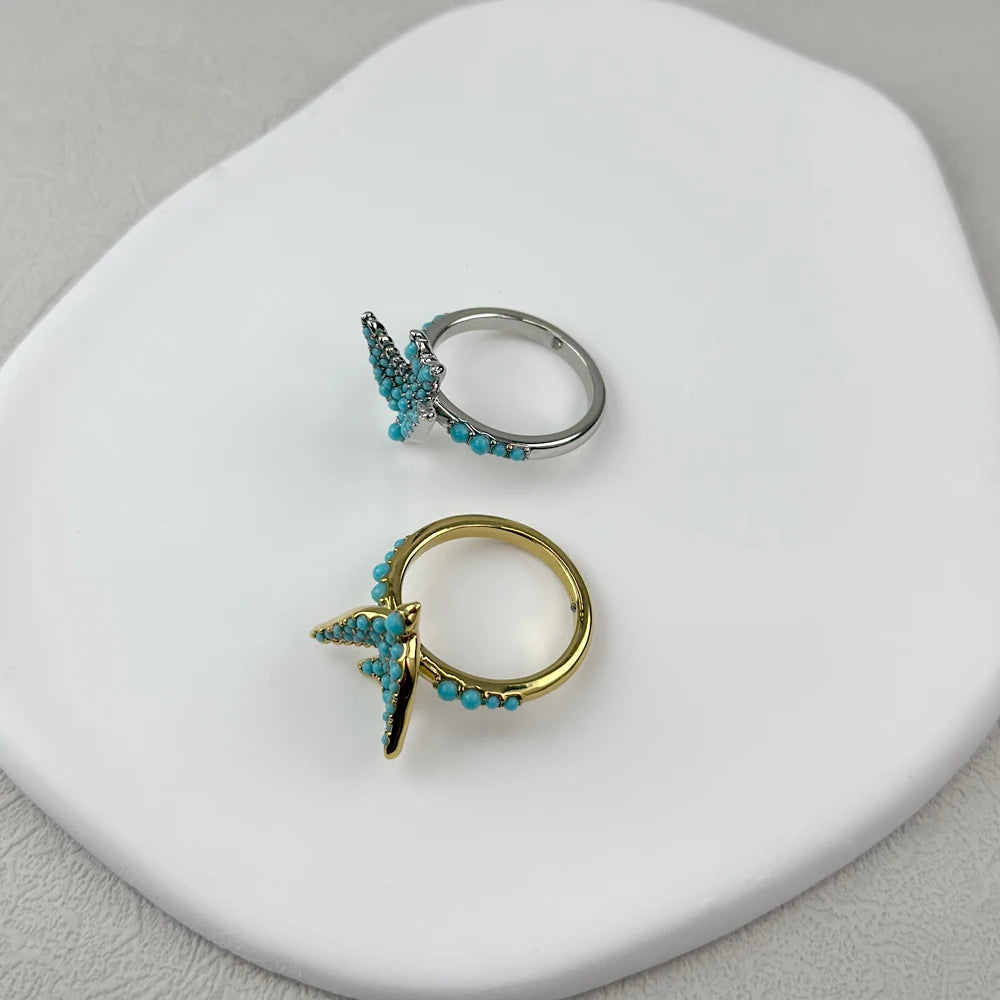 Kendra Scott Blue Melody Bird Cocktail Ring – 14K Gold-Plated Statement Ring