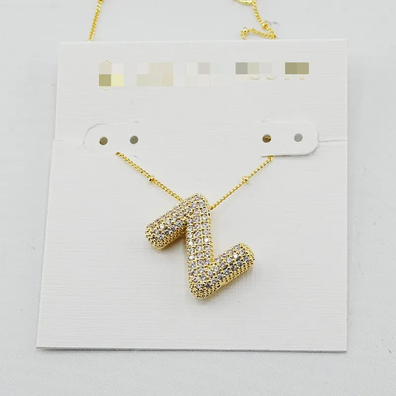 Gold Initial Letter Necklace – 26 Zircon Alphabet Pendants