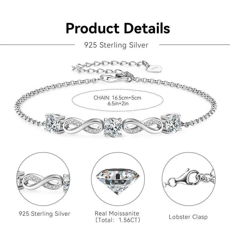 18k Gold Plated Moissanite Infinity Bracelet