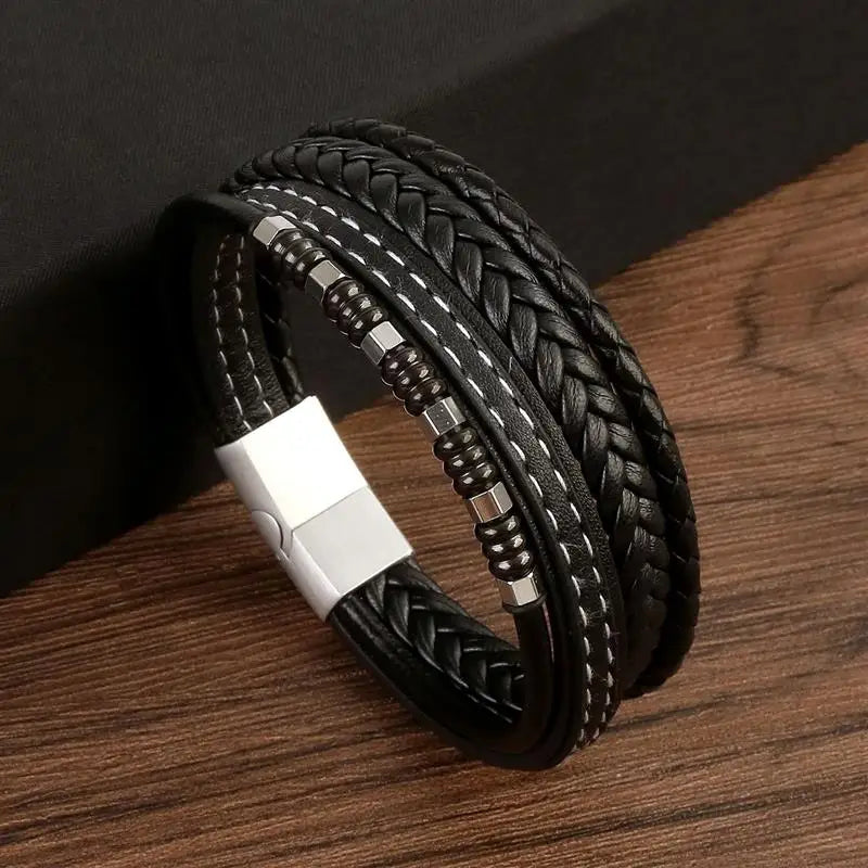 Beaded Leather Bracelet for Men