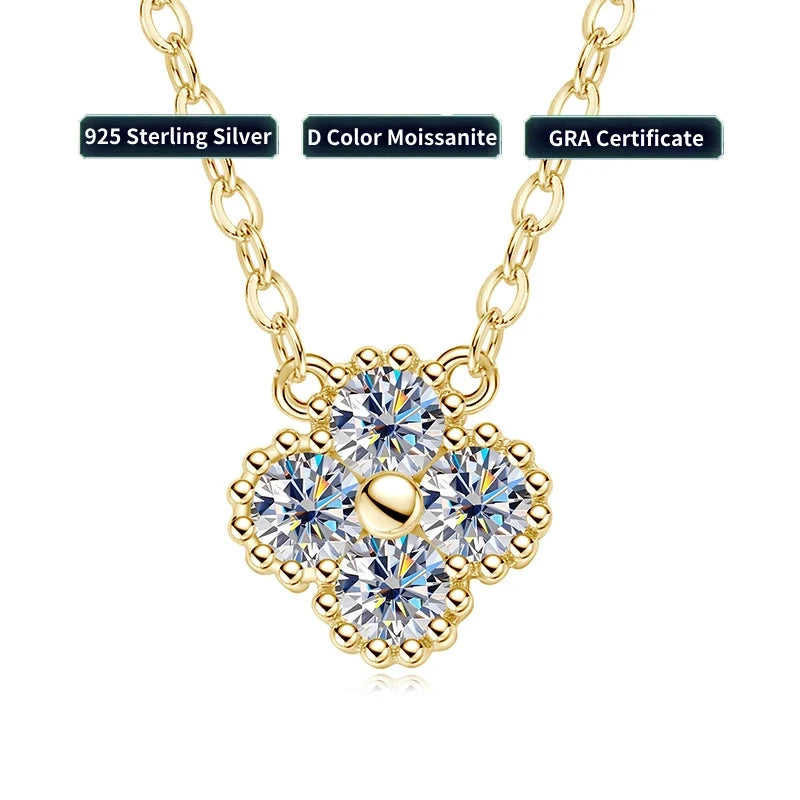 Luxurial Jewelry Four Clover Moissanite Pendant Necklace for Women – Sterling Silver 925 0.40CT Clear White Moissanite,