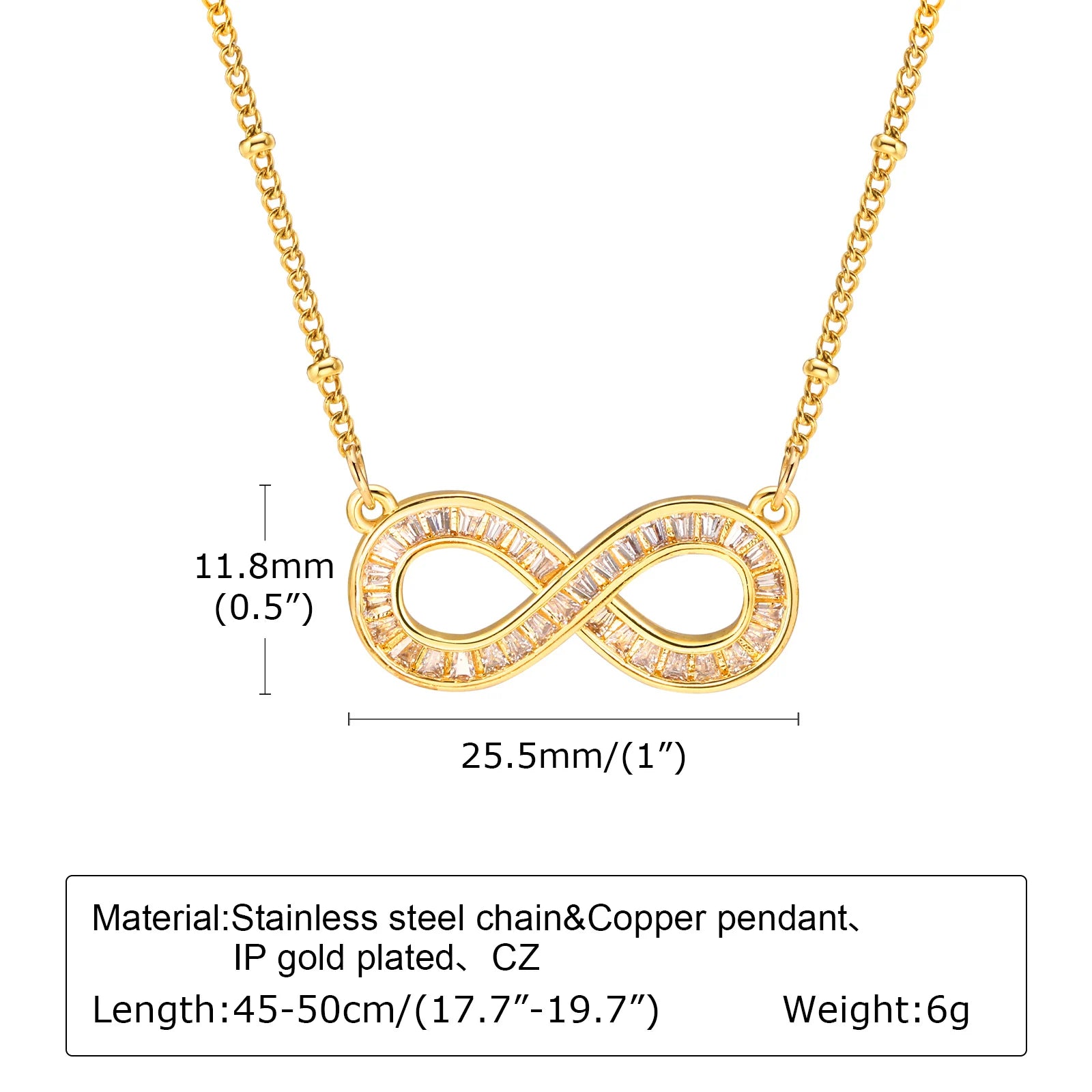 Women’s Infinity CZ Pendant Necklace, Gold
