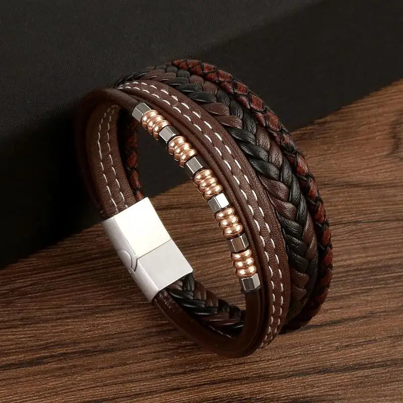 Beaded Leather Bracelet for Men