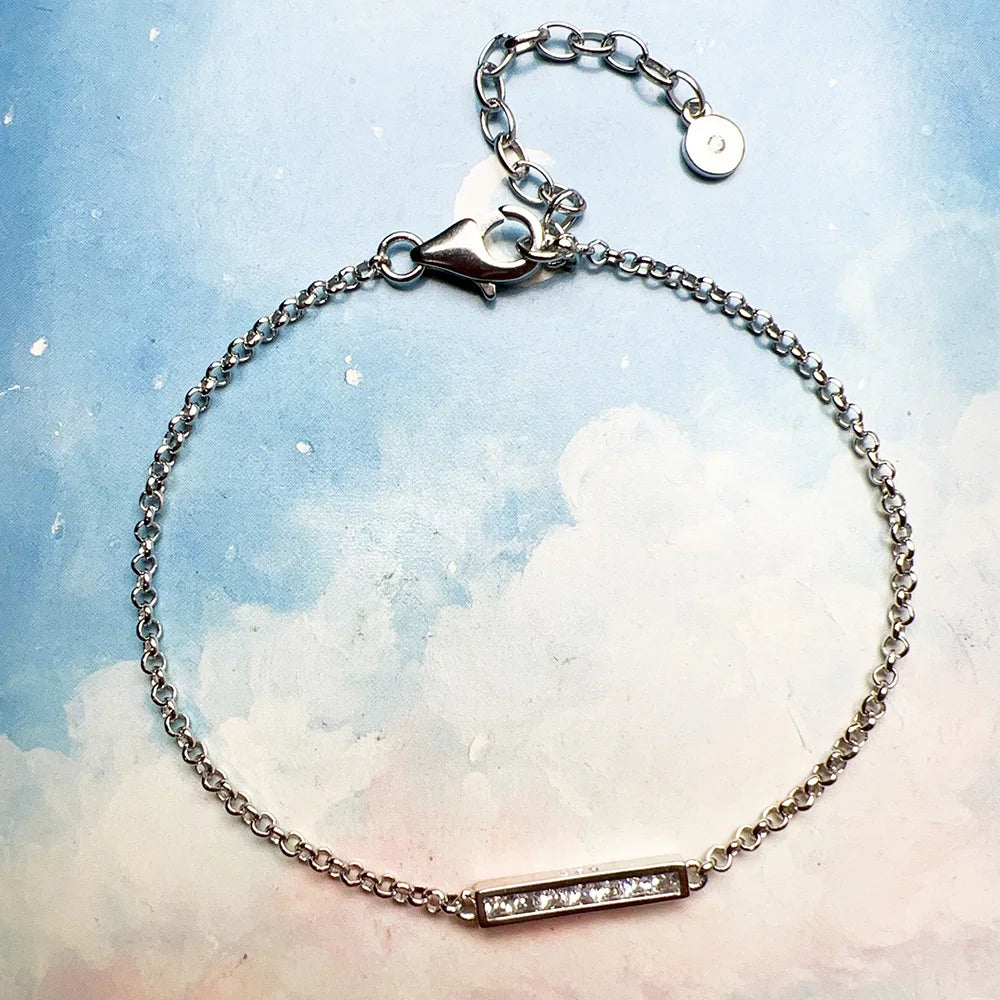 925 Sterling Silver Link Chain Bracelet with White Zircon | Trendy Jewelry Gift for Women