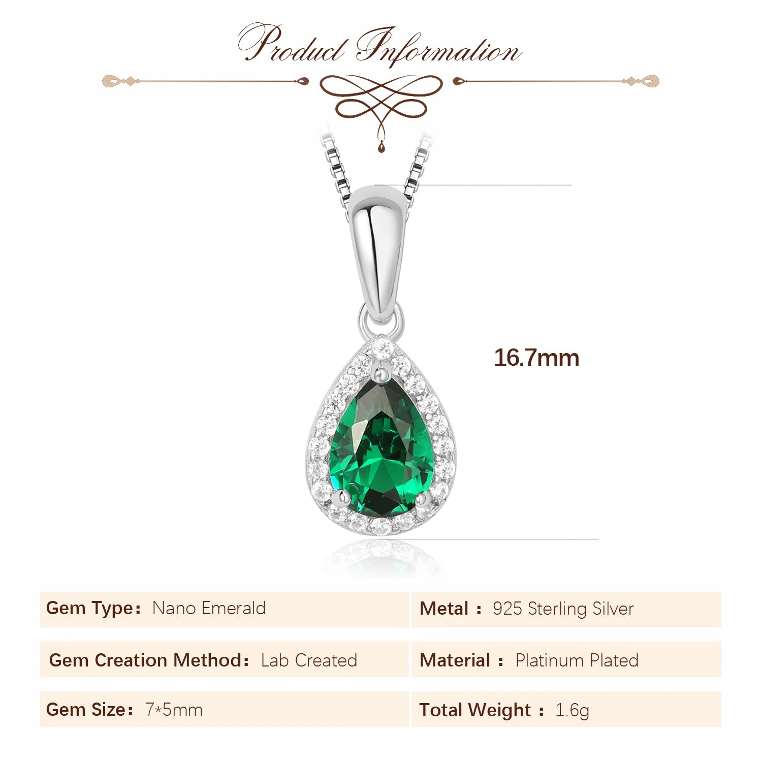 Pear Cut Nano Emerald Pendant Necklace
