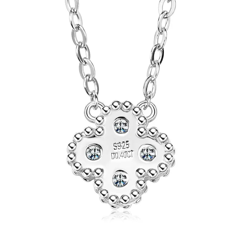 Luxurial Jewelry Four Clover Moissanite Pendant Necklace for Women – Sterling Silver 925 0.40CT Clear White Moissanite,
