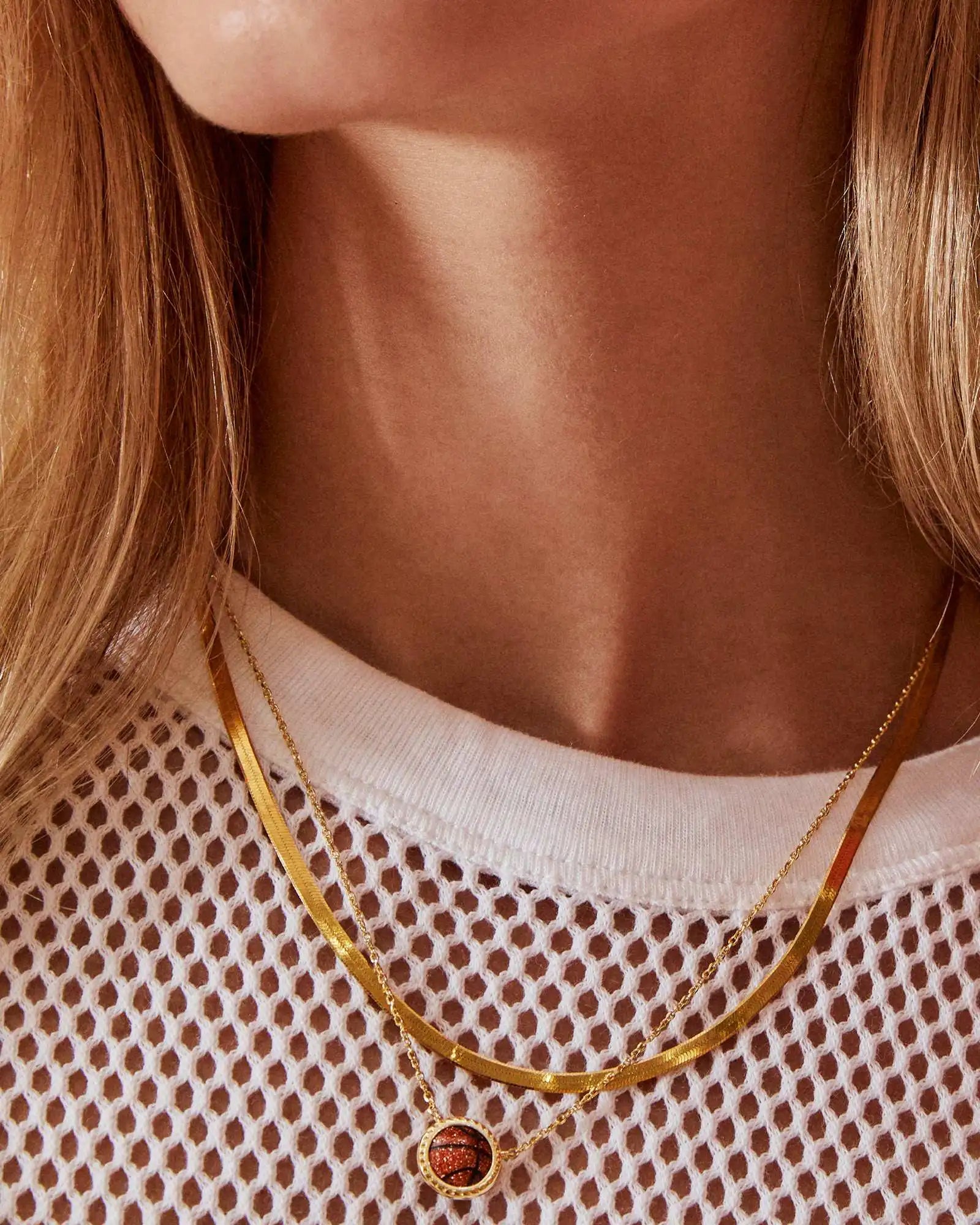 Kendra Scott Orange Goldstone Basketball Pendant Necklace