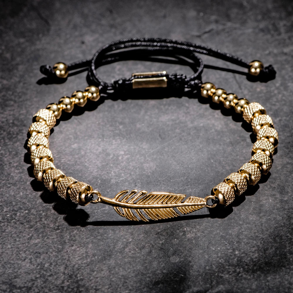 Feather Beaded Bracelet – Handmade Stainless Steel & Zircon Charm