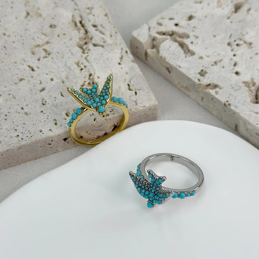 Kendra Scott Blue Melody Bird Cocktail Ring – 14K Gold-Plated Statement Ring