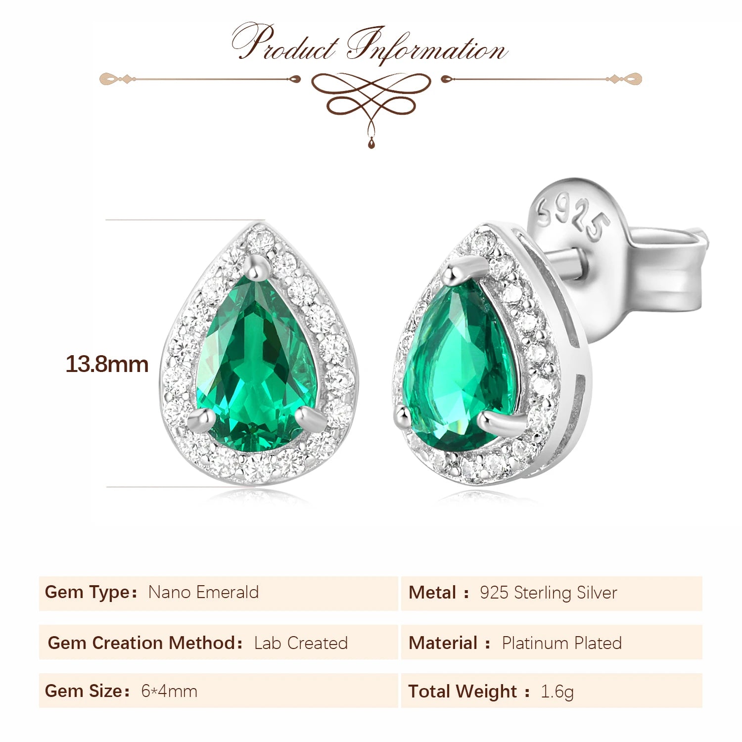 Pear Cut Nano Emerald Stud Earrings