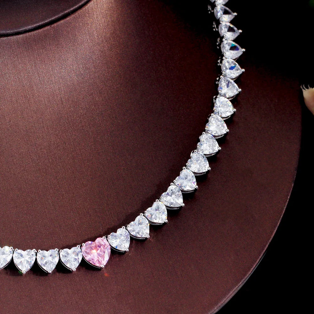 Brilliant Pink Heart CZ Necklace