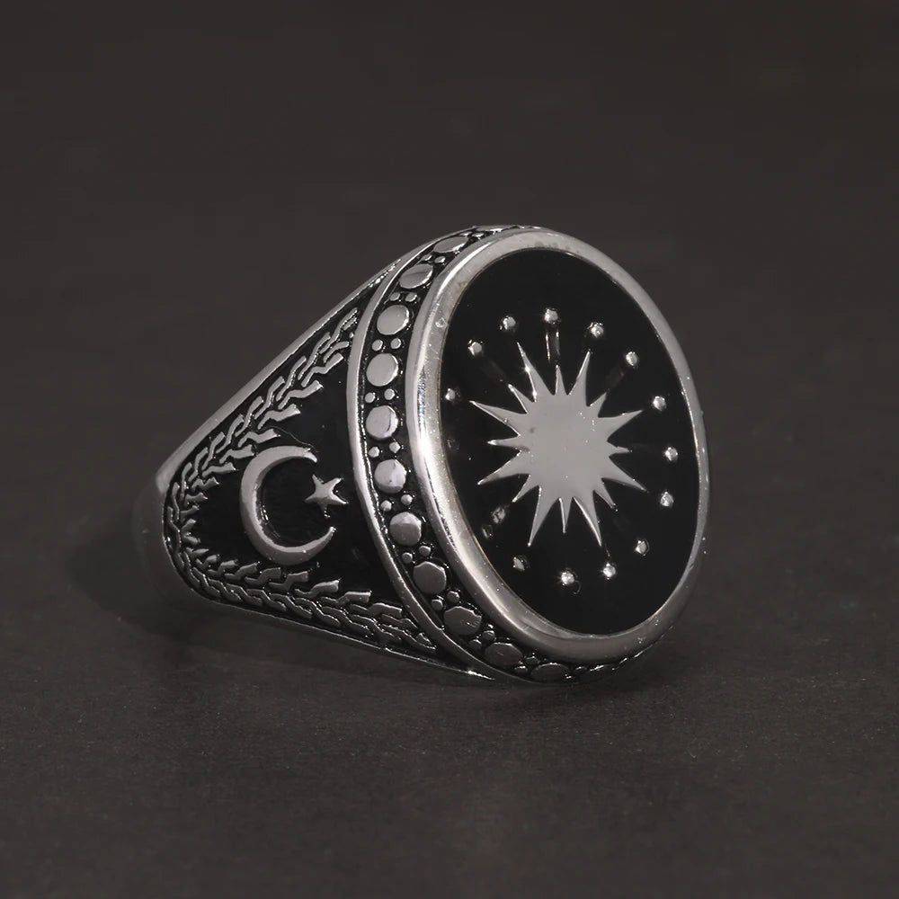 Men's Silver Star Moon Ring