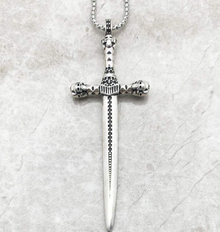 925 Sterling Silver Sword Pendant Necklace