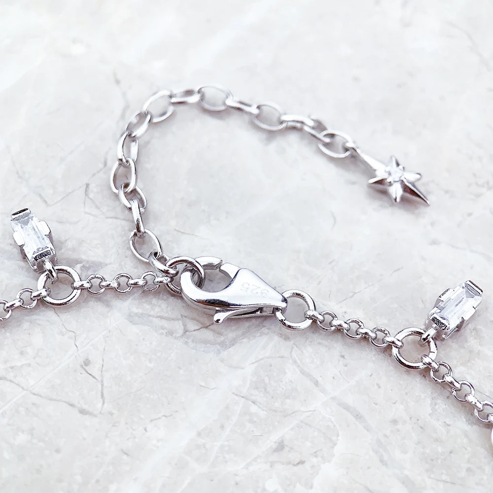 925 Sterling Silver Bracelet with Angular Baguette-Cut Stones | Elegant Jewelry for Women