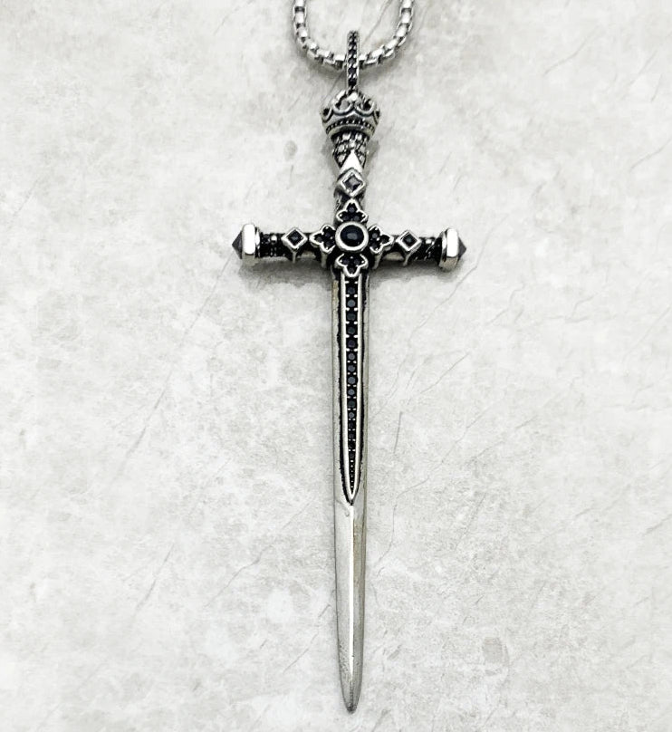 925 Sterling Silver Sword Pendant Necklace