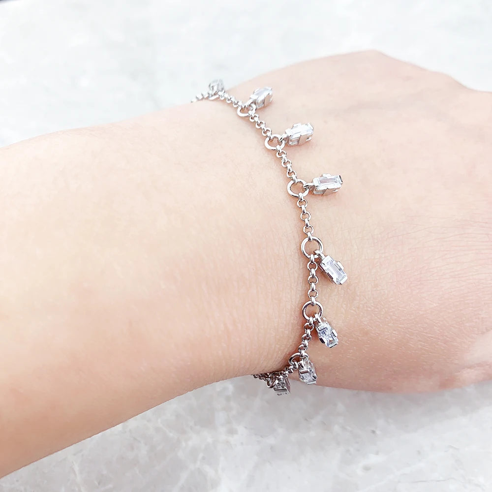 925 Sterling Silver Bracelet with Angular Baguette-Cut Stones | Elegant Jewelry for Women
