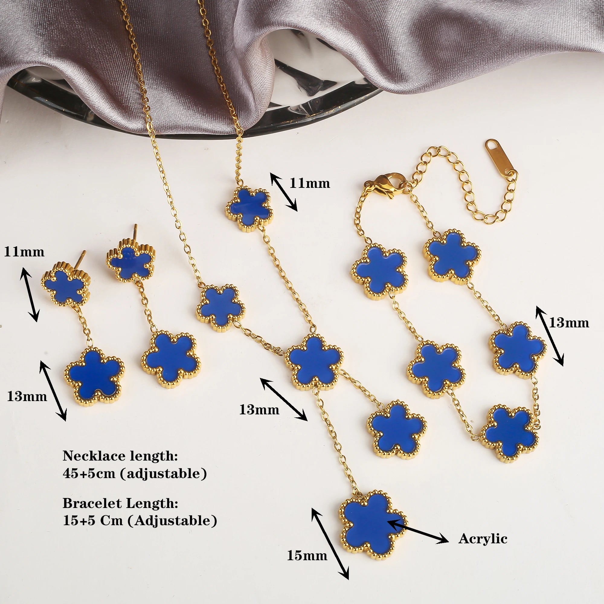Leaf Flower Jewelry Set Bracelet Necklace Earrings | For Women