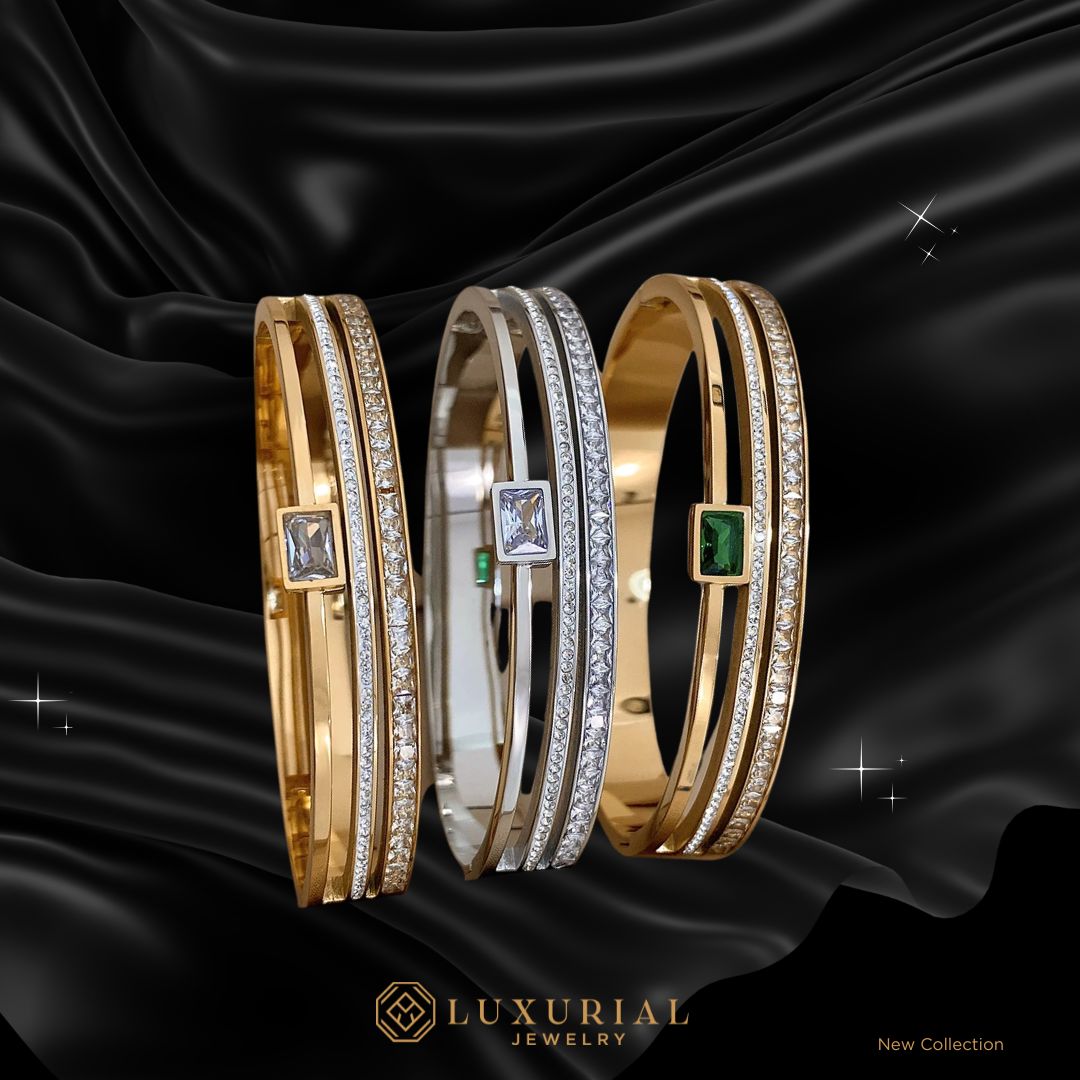 Luxury Cuff Bracelet for Women – Gold & Silver Plated Wide Bangle with Rhinestones