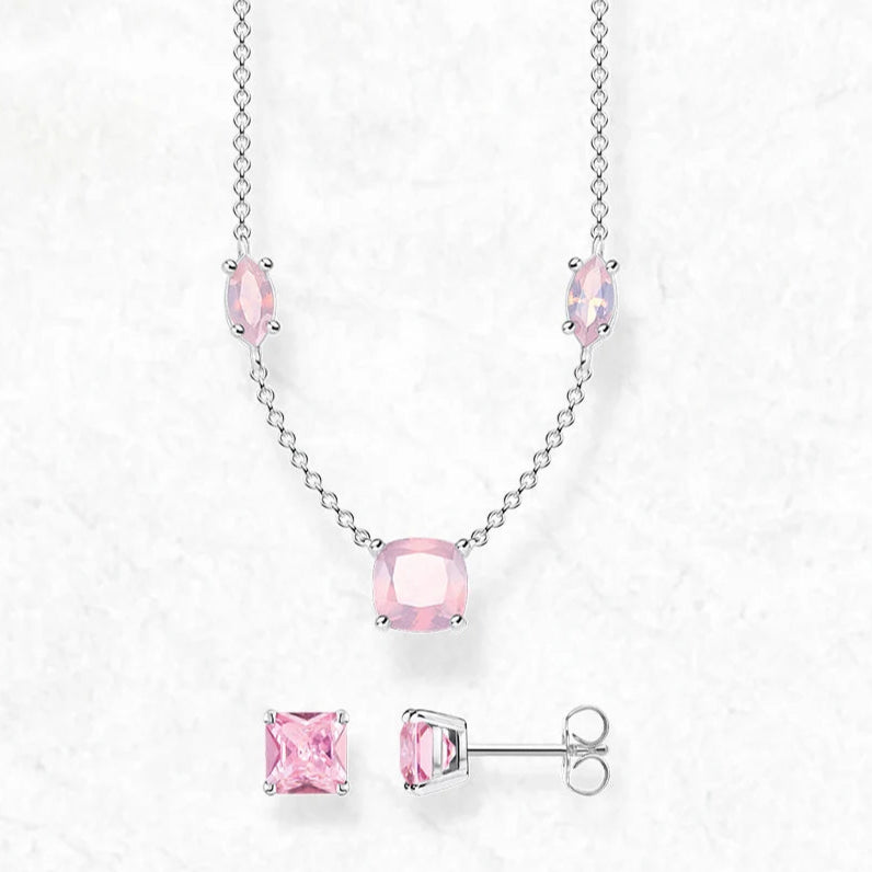 Pink Stone Sterling Silver Jewelry Set