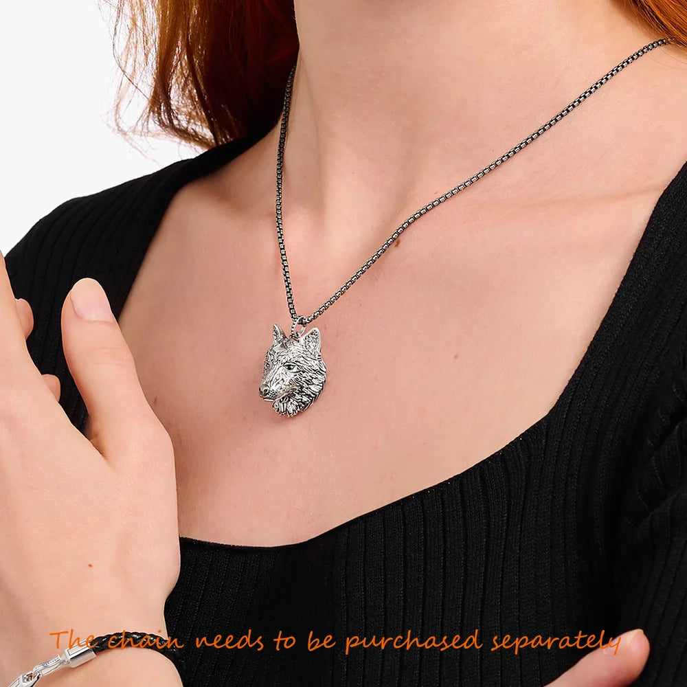 Wolf Pendant Silver Zircon Punk Jewelry