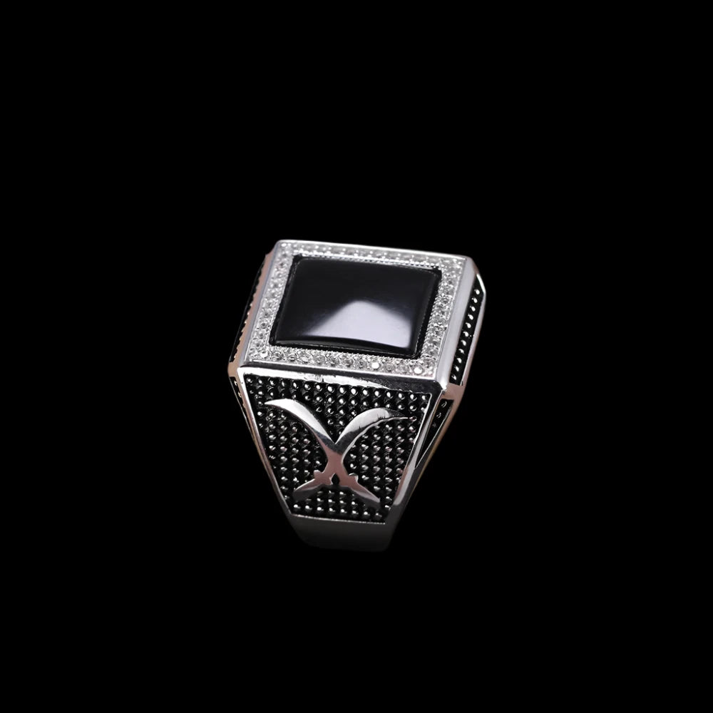 Men's Silver Onyx Cross Ring