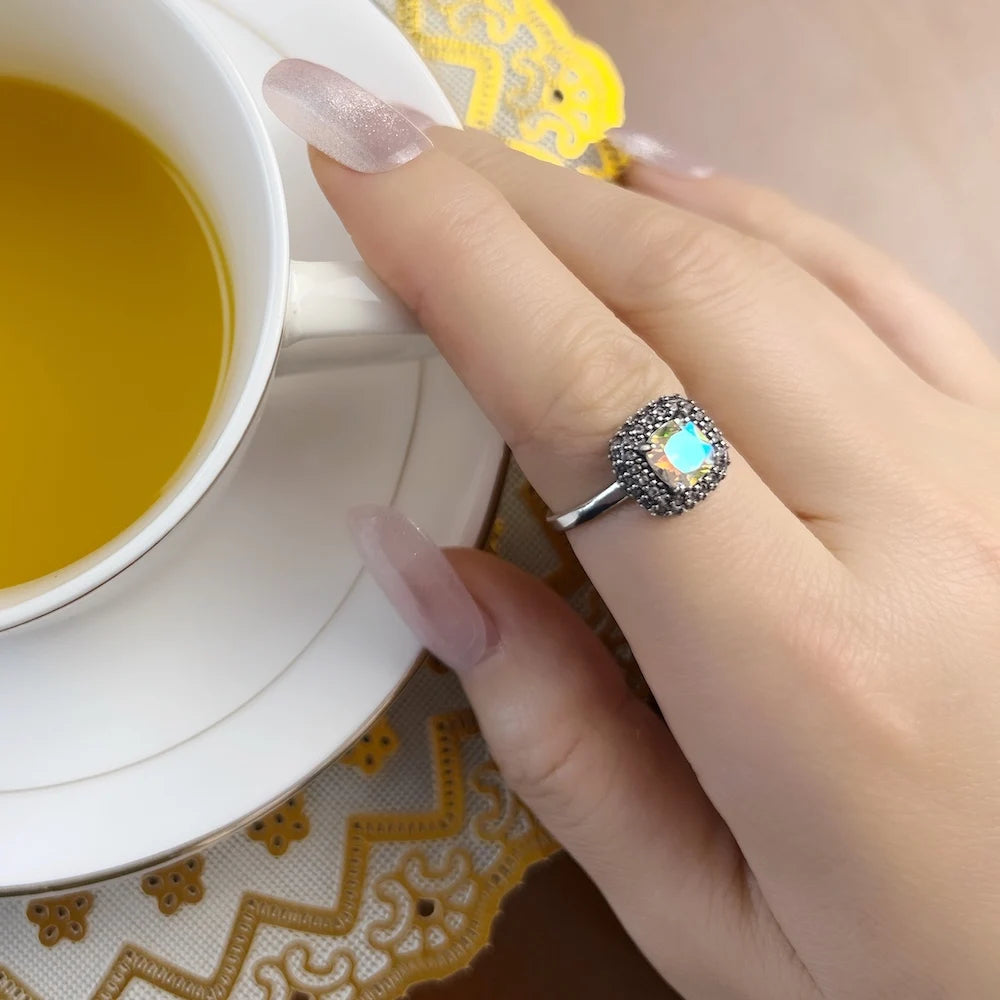Iridescent Zircon Silver Ring