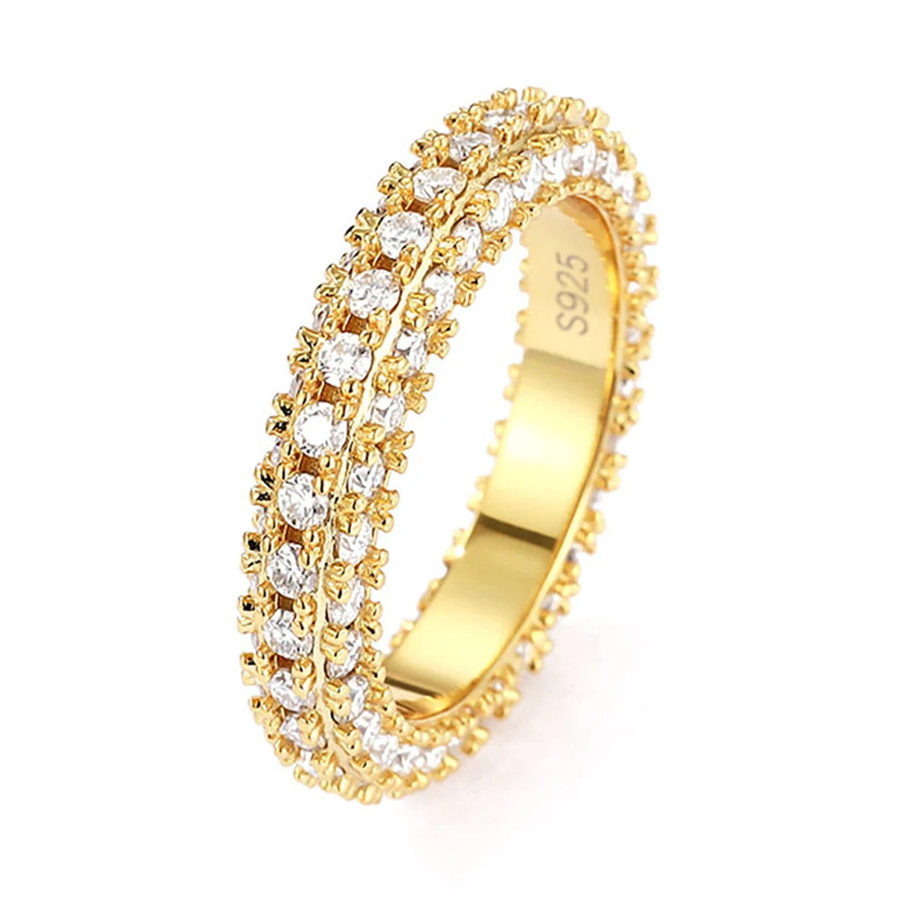 Triple the Sparkle 18K Gold Plated All Moissanite Rings for Women D VVS1 Three Sided Moissanite Diamond S925 Silver Wedding Band Jewelry with GRA