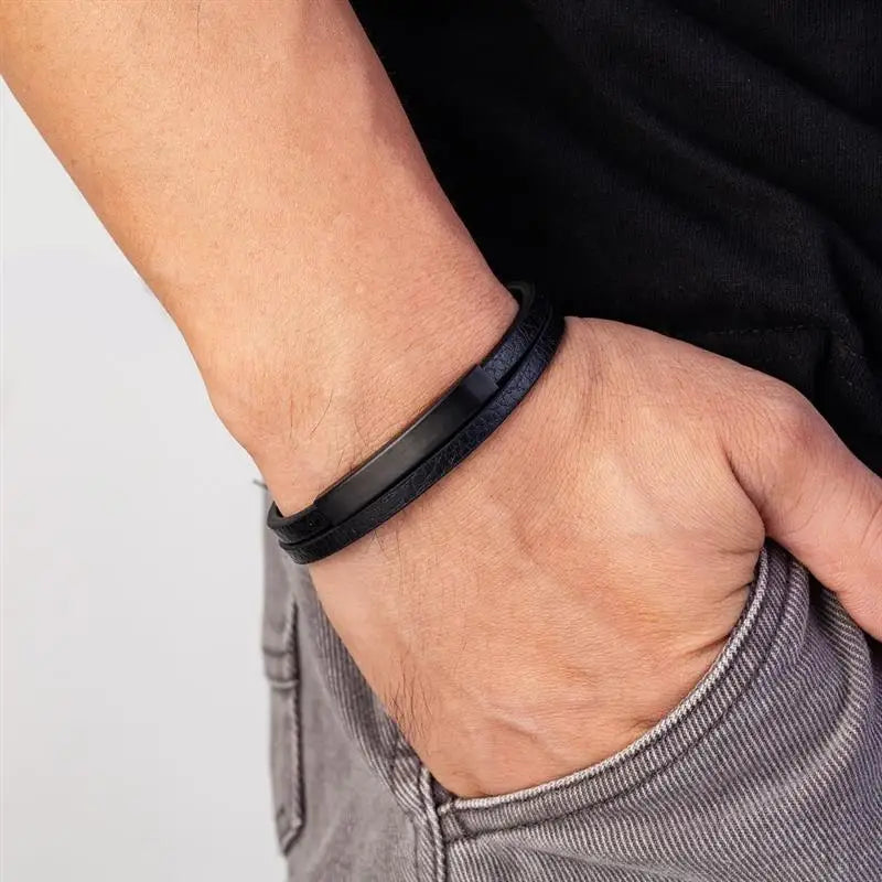 Men’s Leather Steel Bracelet