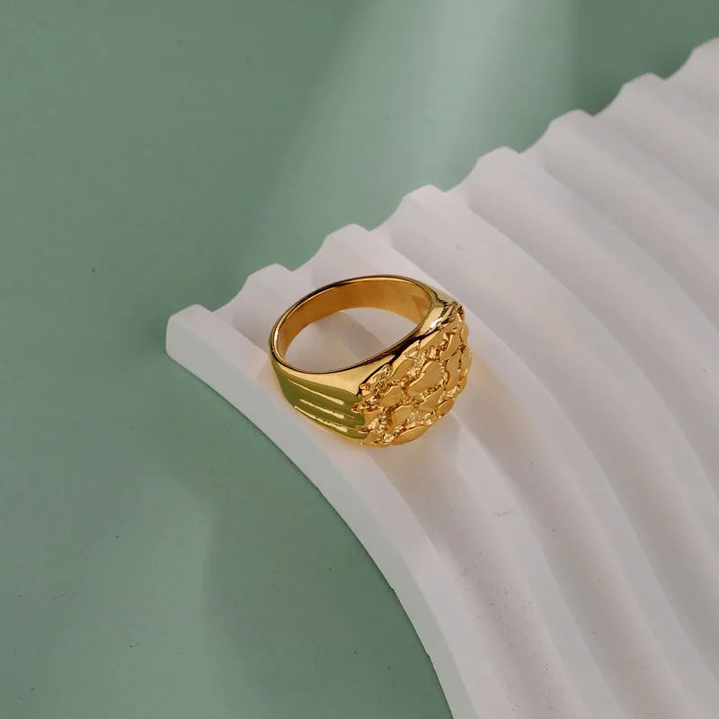 Men’s Nugget Ring – 18K Gold-Plated Stainless Steel Hip-Hop