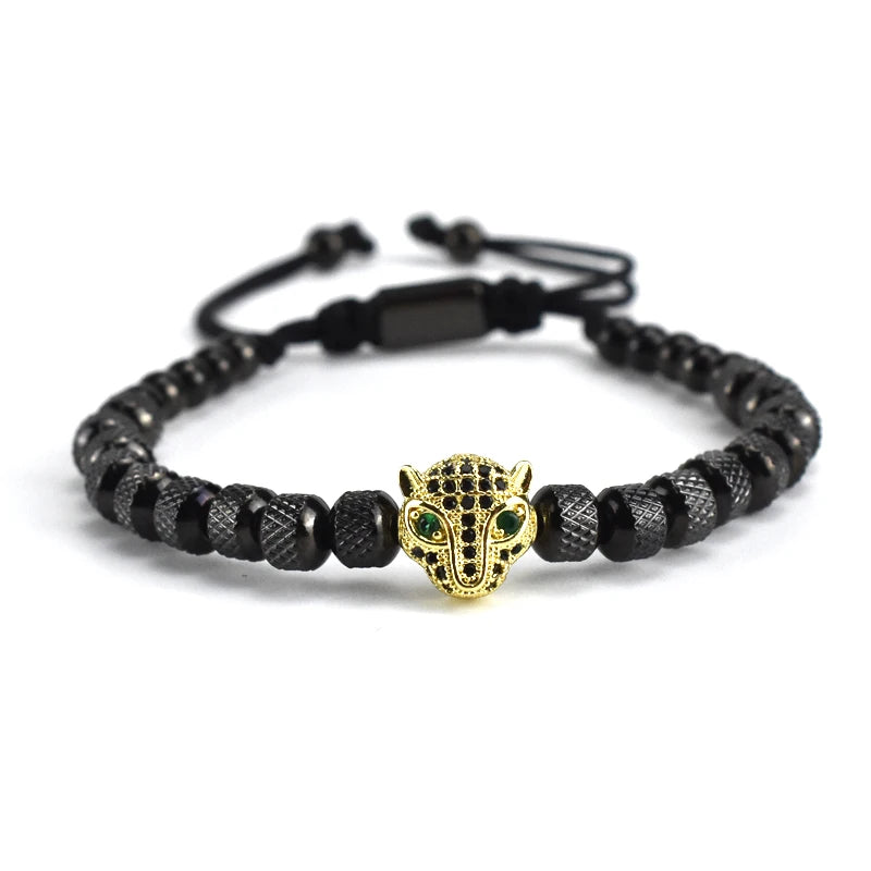 Luxury Leopard Head Bracelet set for Men – 18K Gold Electroplated, Adjustable.